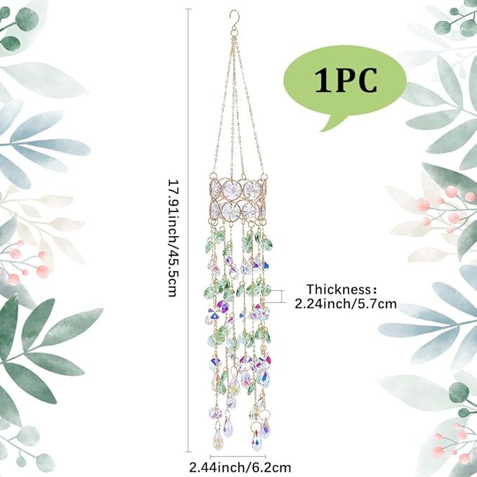 17.9In Crystal Suncatcher Glass Wind Chimes Style Rainbow Maker Suncatcher Prism Crystal Octagonal Bead Chains Windchime for Window Hanging Ornament Home Garden Decor Indoor Outdoor Office