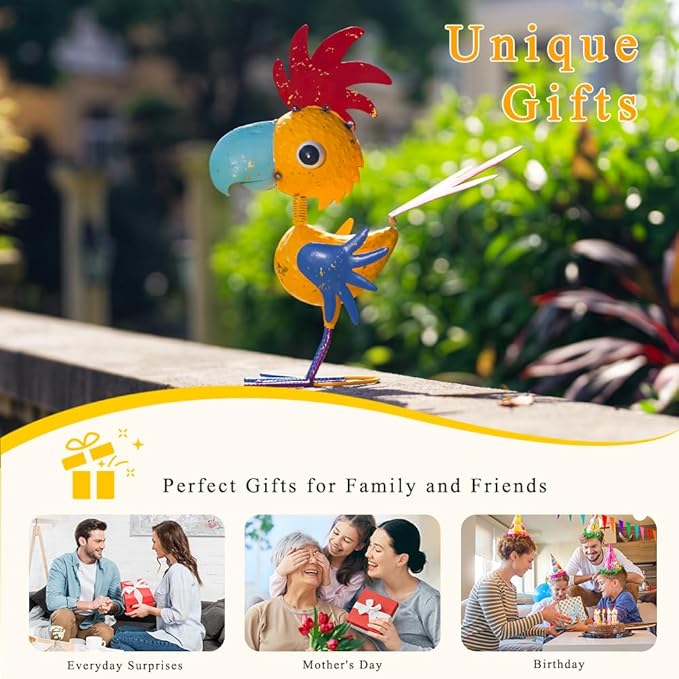 Metal Rooster Garden Statue, 15'' Rooster Decor Outdoor Statue, Chicken Yard Art Lawn Decor for Outside, Patio, Unique Present for Woman, Garden Lovers