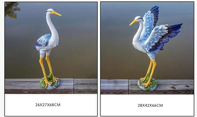 Sculpture Tabletop Statue Animal Crafts Ornaments Egret Statue Outdoor Courtyard Garden Decoration Sculpture Fiberglass Figurines 26x27x68cm (Color : A+b)