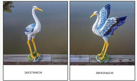 Sculpture Tabletop Statue Animal Crafts Ornaments Egret Statue Outdoor Courtyard Garden Decoration Sculpture Fiberglass Figurines 26x27x68cm (Color : A+b)