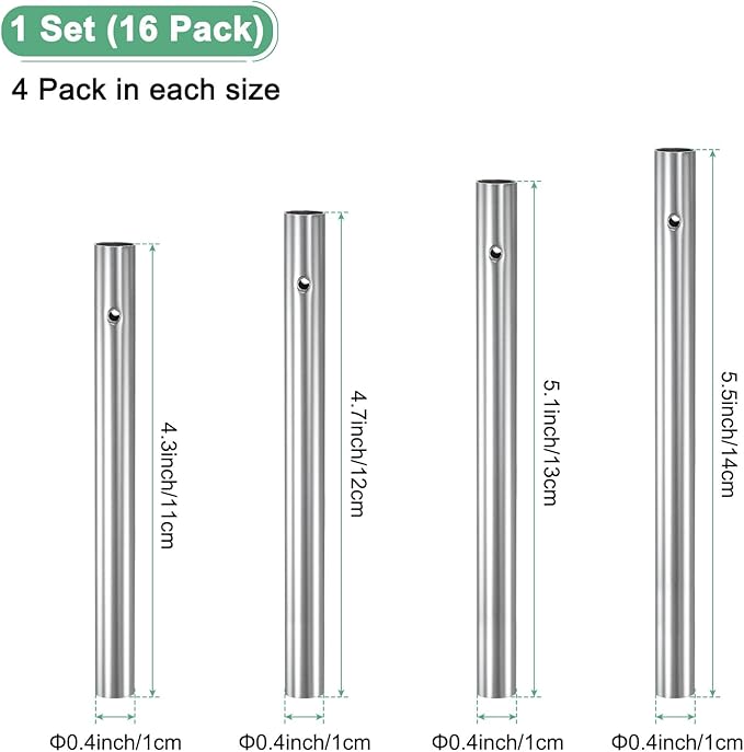M METERXITY 16-Pack Wind Chime Tubes, 4 Sizes Aluminum Metal Wind Bell Empty Tubes for Outside/Adults Arts and Crafts/DIY [Silver]