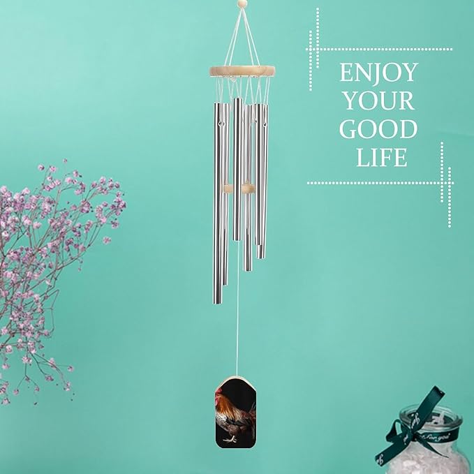 Wind Chimes for Outside,Animal Cockerel Printed Cute Aluminium Windchimes Outdoors,Soothing Melodic Memorial Wind Chime for House Porch Patio Garden Balcony Decor