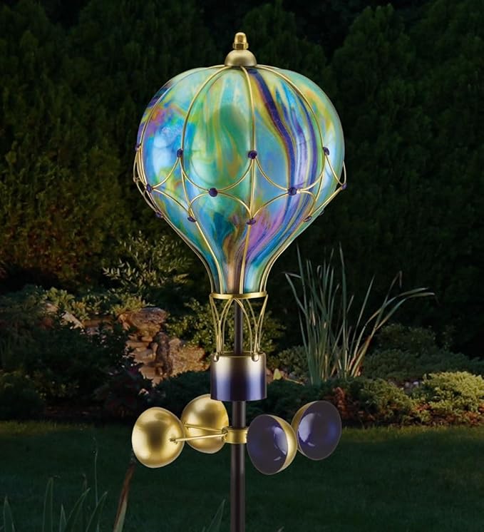 Regal Art & Gift Swirl Balloon Spinner, 62-Inch Solar Garden Stake - Metal Wind Spinner with Solar Light - Outdoor Kinetic Garden Sculpture for Yard Art, Patio & Lawn Décor - Green