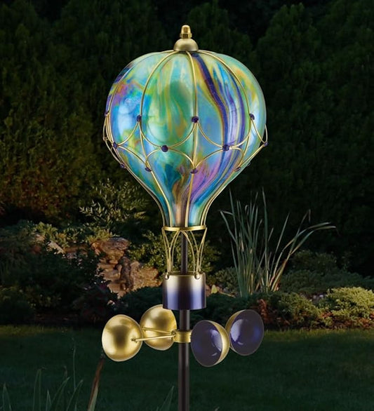Regal Art & Gift Swirl Balloon Spinner, 62-Inch Solar Garden Stake - Metal Wind Spinner with Solar Light - Outdoor Kinetic Garden Sculpture for Yard Art, Patio & Lawn Décor - Green