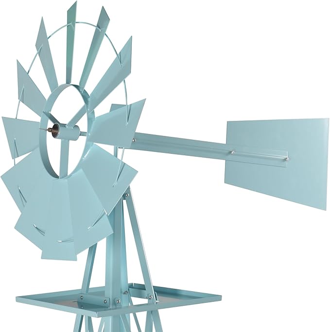 Metal Windmill for Garden Yard Decor, 8ft Tall Windmill Pinwheels Outdoor with Spinning Blades, Weather Vanes Lawn Ornaments, Weather-Resistant, Blue