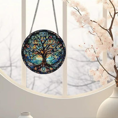 Tree of Life Stained Glass Window Hangings with Chain – Acrylic Tree Ornament for Garden, Patio and Indoor Decor, Housewarming Gift for Mom, Grandma and Nature Lovers