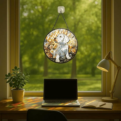 Stained Glass Window Hanging - American Shorthair Cat with Blue Glass Glow 6.3in Sun Catchers Indoor Stained Glass Panels Wall Decor for Mom, Wife, Lovers, Festive