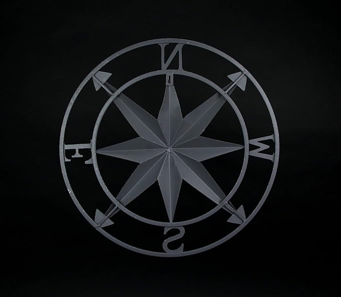 Nautical Compass Rose Wall Hanging Sculpture - Galvanized Grey Finish Metal Indoor Outdoor Ocean Decor - 20.5 Inch Diameter Elegant Maritime Home Accent Piece