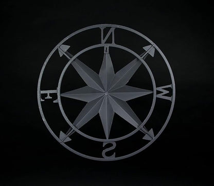 Nautical Compass Rose Wall Hanging Sculpture - Galvanized Grey Finish Metal Indoor Outdoor Ocean Decor - 20.5 Inch Diameter Elegant Maritime Home Accent Piece