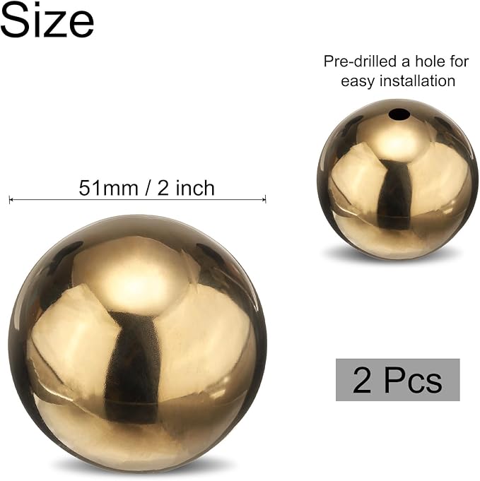 uxcell 2pcs Gazing Globe Decor Ball 2 inch 51mm Garden Sphere Polished Hollow Ball, Seamless Stainless Steel Gazing Ball, Smooth Mirror Globe for Garden Home Decor, Gold Tone