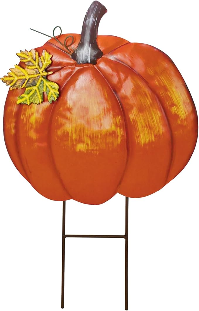 K KILIPES 18.9" H Metal Pumpkin Garden Stake Decorative Fall Pumpkin Yard Sign for Home Outside Garden Lawn Porch Autumn Thanksgiving Decorations (1)