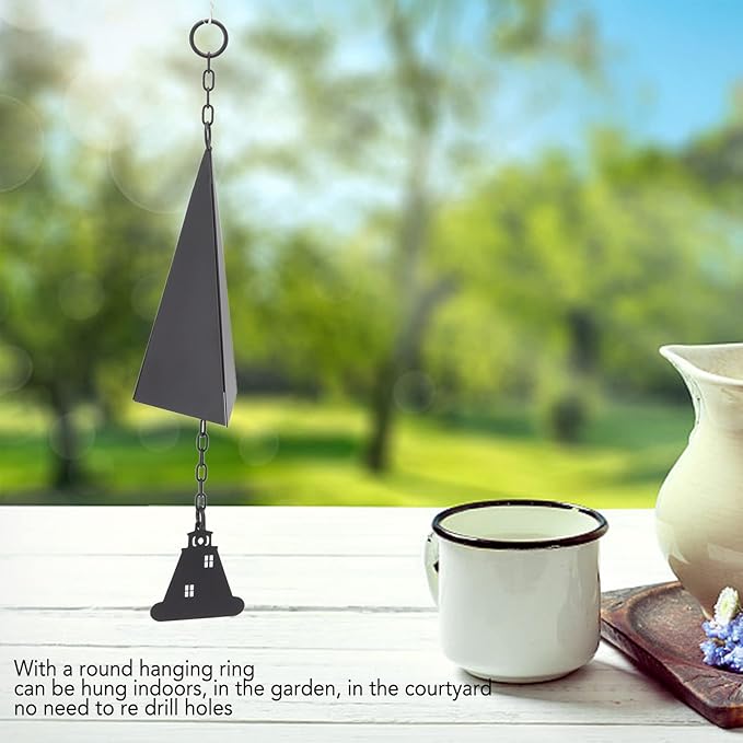 North Country Wind Chimes, Iron Triangle Wind Bell Chimes, Black Painted Wind Chimes with Lighthouse, for Indoor and Outdoor Garden Decorations