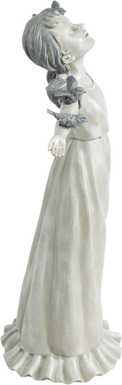 Design Toscano Basking in Glory Little Girl with Birds Outdoor Garden Statue, Large, 29 inches tall, Cast Stone Resin, Two Tone Stone Finish