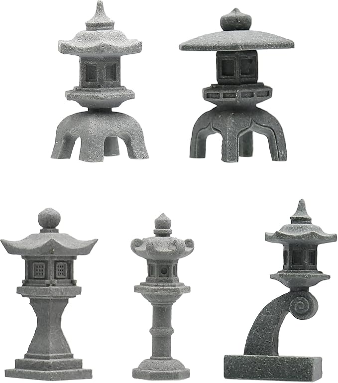 Miniature Japanese Lantern Decoration Mini Fairy Garden Decor Set Japanese Lantern for Micro Landscape Garden & Patio Yard Bonsai Decoration (5 Sandstone)