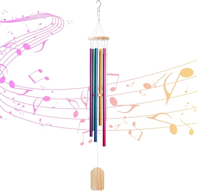 Wind Chimes for Outside, BSHAPPLUS Memorial Wind Chime with 6 Colors Aluminum Tuned Tubes Wooden Garden Patio Outdoor Home Decor for Mom Grandma