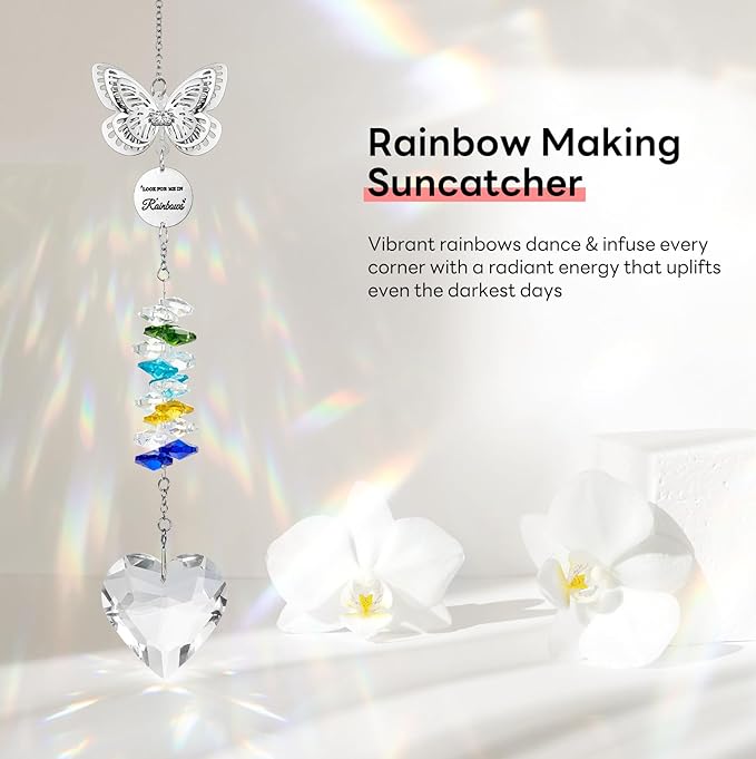 Memorial Crystals Suncatcher - Memorial Sympathy Gifts for Loss of Loved One - Unique Rainbow Maker in Memory of Mom Dad Dog, Ideal Grief Bereavement Miscarriage Gift (Butterfly-Colorful)