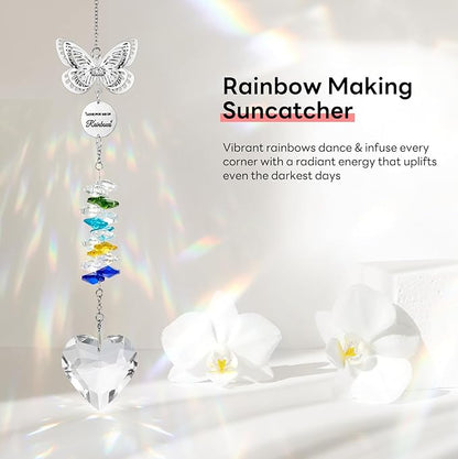 Memorial Crystals Suncatcher - Memorial Sympathy Gifts for Loss of Loved One - Unique Rainbow Maker in Memory of Mom Dad Dog, Ideal Grief Bereavement Miscarriage Gift (Butterfly-Colorful)