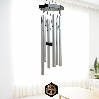 33" Tree of Life Memorial Wind Chimes | Elegant Silver Sympathy Wind Chime for Loss of Loved One, Tranquil Deep-Tone Windchimes, Outdoor Hanging Garden Decor