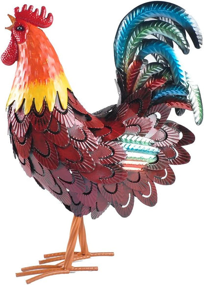 Metal Rooster Statue Garden Chicken Sculpture Decoration Metal Yard Art for Yard Outdoor Indoor Decoration (#C)