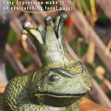 Cast Iron Frog Garden Statue Decor, Frog Pond Sitter Figurine, Frog Sculpture 6.3inches with Crown for Patio, Frog Garden Accent, Cute Outside Ornament, Heavy Duty Weights 4.4lbs