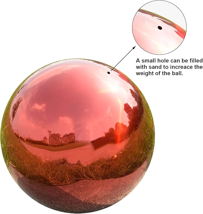 Nerien 6 Inch Gazing Ball, Stainless Steel Garden Mirror Globe, Polished Ornament Sphere, Hollow Floating Reflective Hemisphere, Home Outdoor Pond Housewarming Swimming Pool Decoration Gift, Red