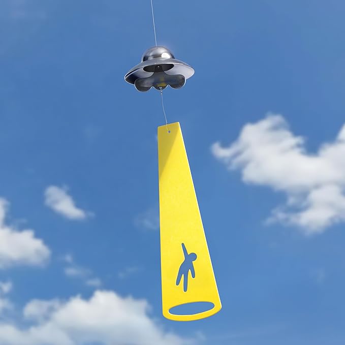 Funny Metal UFO Spaceship Wind Chime with Summoning Card Quirky Sci-Fi Hanging Decor for Bedroom & Study, Novelty Alien Gift for Teens & UFO Lovers, Unique Indoor Ornament (Farmer)