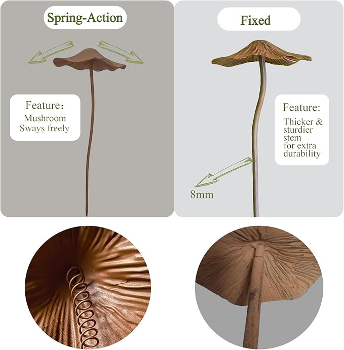 6 Pack Garden Mushroom Outdoor Decoration, Mushroom Statue Yard, Decorative Garden Stakes,Decor Plant Stakes, Metal Yard Art Outdoor, Plant Decorations for Pots-Fixed - Rust Finish
