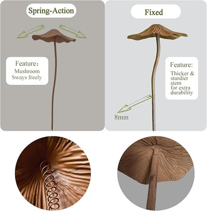 3 Pack Garden Mushroom Outdoor Decoration, Mushroom Statue Yard, Decorative Garden Stakes,Decor Plant Stakes, Metal Yard Art Outdoor, Plant Decorations for Pots-Fixed - Rust Finish