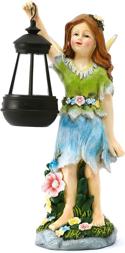 Pohabery Fairy Garden Statue Solar Garden Fairy with Lantern Light Outdoor Decoration Waterproof Solar Sculpture for Patio Yard Lawn Gift for Mom Grandma