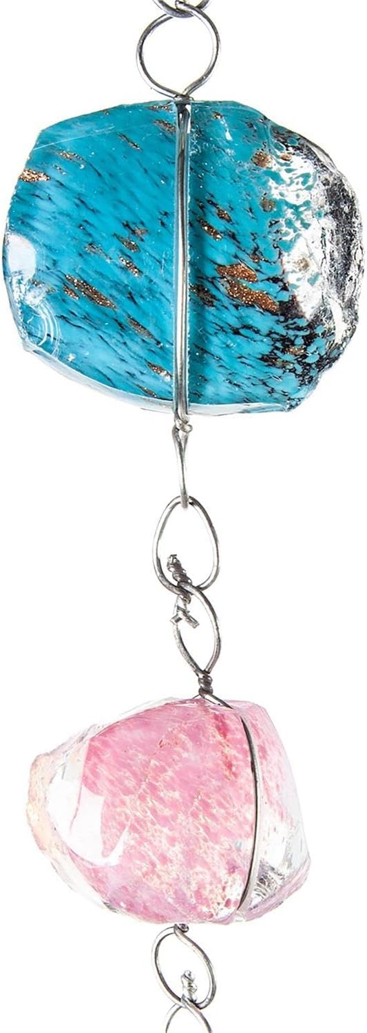 Evergreen Garden 6 Feet Long Colorful Glass and Metal Rain Chains for Gutters | Rain Catcher Chain Replacement Downspout | Decorative Rain Chains for Outside Garden Balcony Porch