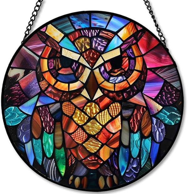 Stained Glass Window Hanging - Sun and Moon Faces 11.8in Sun Catchers Indoor Stained Glass Panels Wall Decor for Mom Wife Lovers Festive