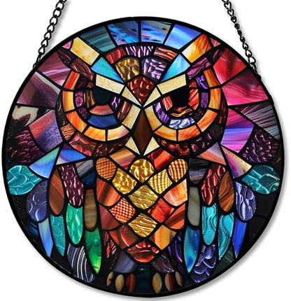 Stained Glass Window Hanging - Sun and Moon Faces 9.8in Sun Catchers Indoor Stained Glass Panels Wall Decor for Mom Wife Lovers Festive