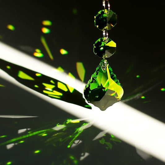 20PACK 38mm Crystal Chandelier Prism Replacement Maple Leaf Pendant Connected Glass Octagon Beads Curtain for Chandelier Christmas Decoration (Olive Green)