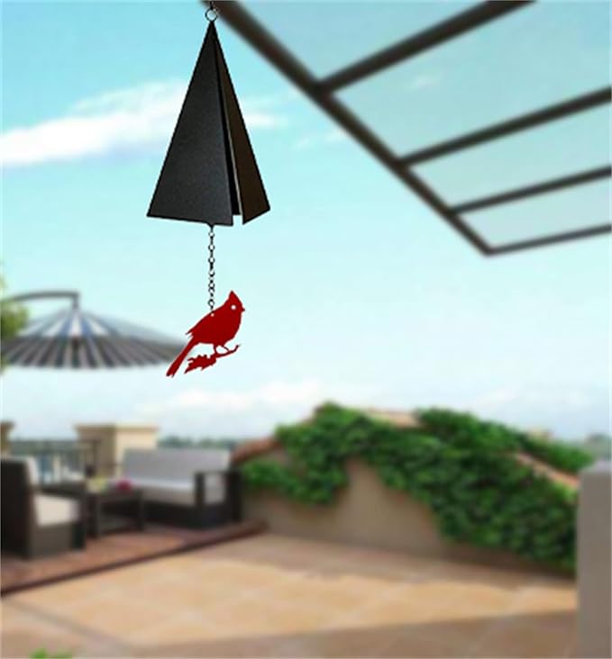 North Country Wind Bells，Cardinal Bird Wind Chime ，Geometric Bird Bell Metal Wind Chimes with Buoy , Wind Chime Catcher for Outdoor Yard Home Decor (red Bird), Black