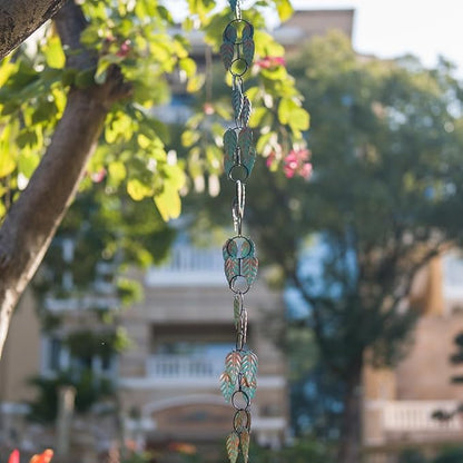 dreamysoul Rain Chains for Outside, 7.87FT Metal Leaf Adjustable Rain Chain, Decorative Rain Catcher Chains for Gutters, Downspout, Eaves, Drainage