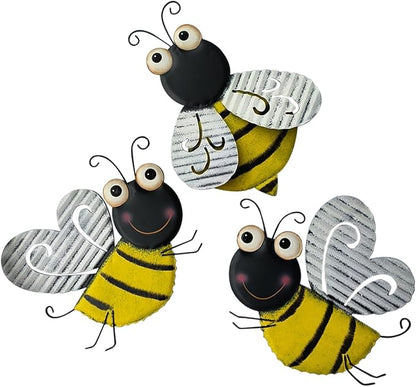 3 Pcs Metal Bee Wall Decor, Cute Insect-Themed Wall Art, Rustic Home & Garden Decor for Living Rooms, Offices, Outdoor Spaces (Bee)