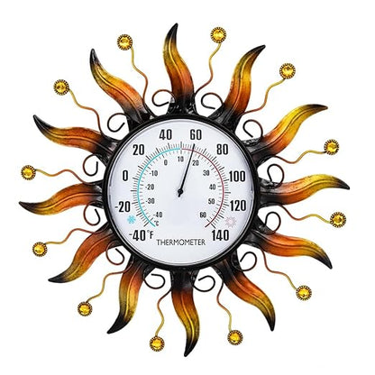 VEWOGARDEN 13.5 Inch Metal Sun Outdoor Thermometer Waterproof Decorative Wall Indoor Outdoor Thermometer for Patio, Garden & Home Decor