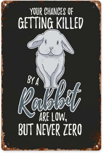 Retro Tin Metal Sign Killed By Rabbit Are Low But Never Zero Bunny 8x12 Inches Vintage Wall Decor for Home,Outdoor,Office,Yard,Kitchen,and Bathroom Funny and Motivational Quotes