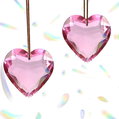 Together-life 2 Pack Heart Crystal Ball Prism Pendant, Clear Glass Crystal Suncatcher Rainbow Maker for Window, Indoor Outdoor Garden Hanging Décor(Pink)