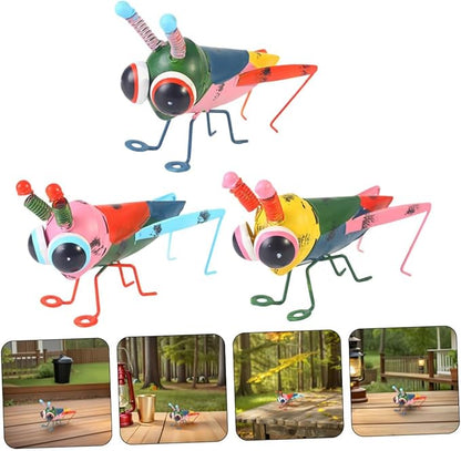 BESPORTBLE 3pcs Colorful Iron Art Locust Figurines Handpainted Metal Insect Statues for Garden Patio Lawn Decor Lightweight Outdoor Sculpture for Indoor Accent