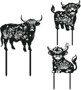 Rngmsi Highland Cow Garden Stakes Decorations 3PCS Cow Metal Silhouette Statues Garden Decor for Lawn Ornaments and Yard Art Supplies, Cow Gifts for Women Men Highland Cow Lovers