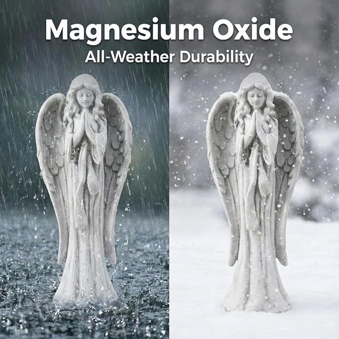 Praying Angel Statue 31.1 Inch Outdoor Garden Decor Magnesium Oxide Statues Religious Blessed Catholic Yard Patio Deck Home Hallway Entryway Sculpture