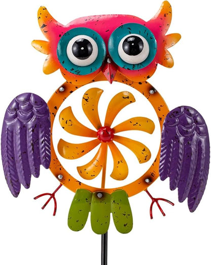 Oak & Lore Colorful Owl Wind Spinners Outdoor Metal Garden Wind Sculptures & Spinners with Stakes for Patio, Lawn, Backyard Outdoor Decor