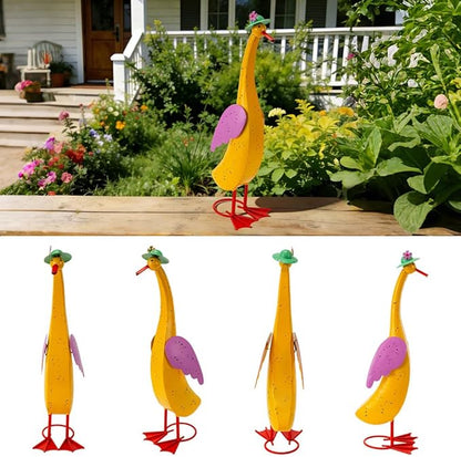 22" Duck Garden Statue Set of 2 Metal Ducks, Duck Outdoor Decor with Stakes Animal Yard Art Sculptures for Patio Porch Lawn Backyard