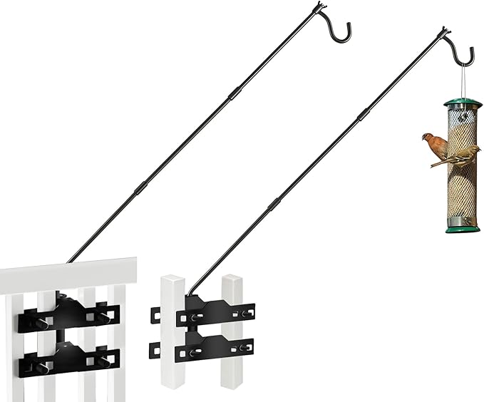 ULIOK Deck Hook, Heavy Duty Hummingbird Feeder Hanger, 31 Inch Extended Adjustable, Solid Steel Hanging Hook for Hanging Bird Feeder, Suet Baskets, Planters, Wind Chimes, 360 Degree Rotary, 2 Pack