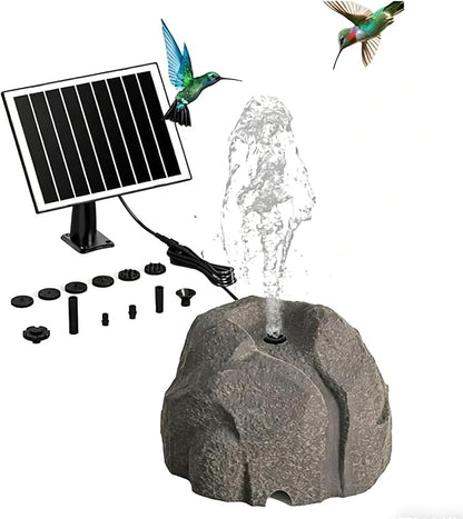 Realistic Granite Rock Solar Bird Bath Fountain, Exquisite Solar Fountain for Bird Bath, Solar Powered Water Fountain with 10 Nozzles, for Garden, Pond, Bird Baths (Gray)