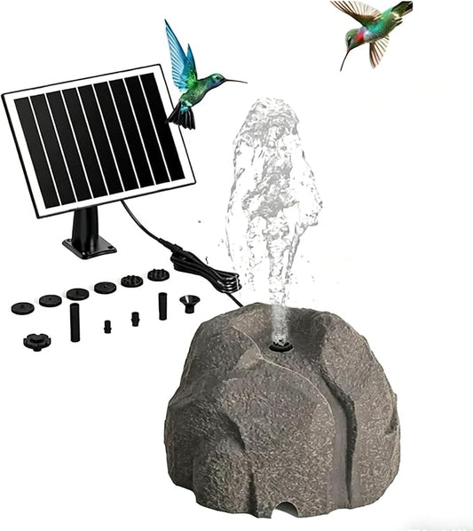 Realistic Granite Rock Solar Bird Bath Fountain, Exquisite Solar Fountain for Bird Bath, Solar Powered Water Fountain with 10 Nozzles, for Garden, Pond, Bird Baths (Gray)
