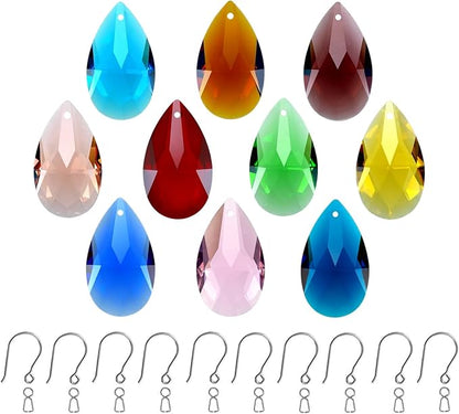 10pcs Crystal Suncatcher Prism, 38mm Multicolor Teardrop Crystal Chandelier Replacement Hanging Glass Ornament Pendant Rainbow Maker for Window, Wedding, Party, Home Décor