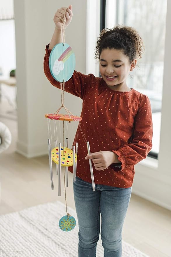 MindWare Make Your Own Wind Chime Craft Kit – Makes 1 Wind Chime, Includes 13 Paint Colors, 3 Brushes and Instructions