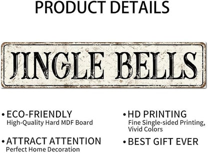 Madcolitote Ancient Retro Jingle Bells Wood Sign Jingle Bells Custom Street Sign Rustic Wooden Wall Art Farmhouse Wall Decor Kitchen Home Decor Signs Wall Hanging Sign Housewarming Gift 4x18in